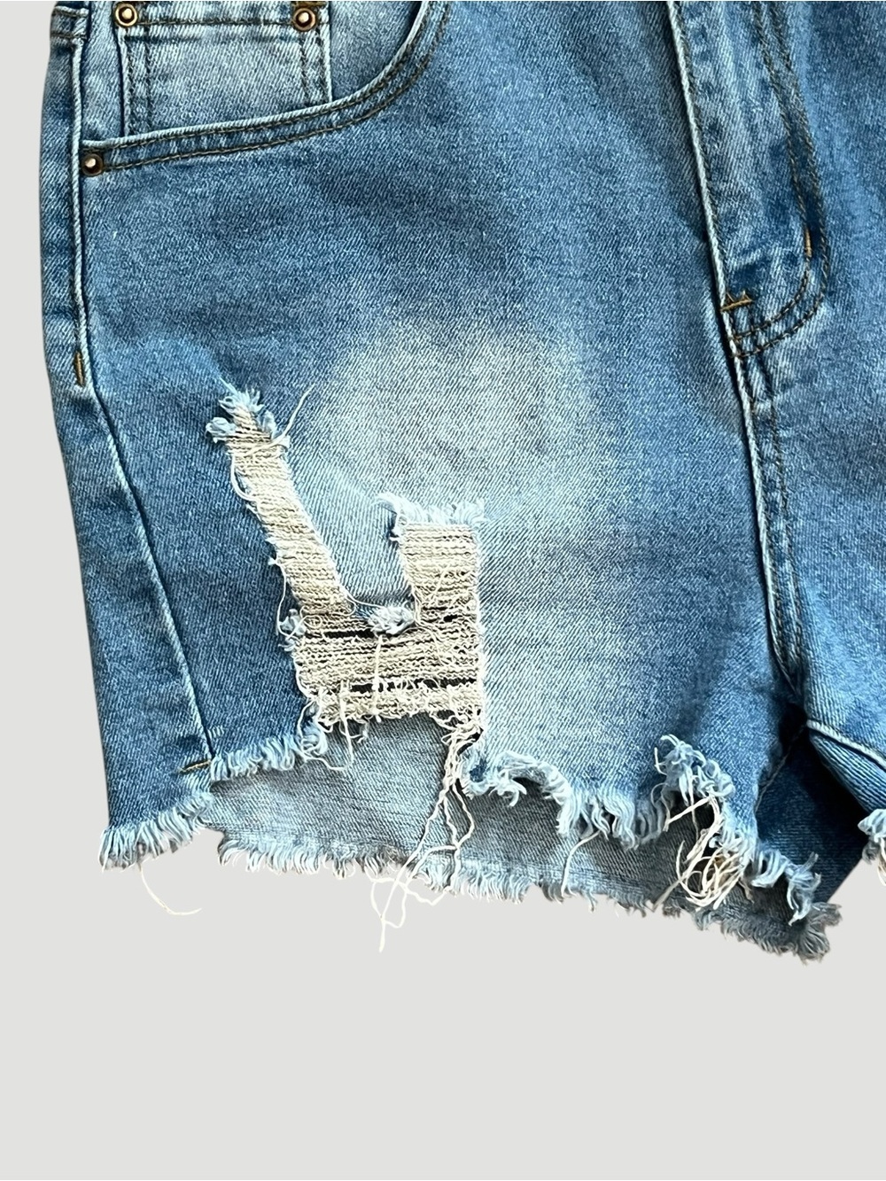 Classic Distressed Denim Shorts - Light Blue - Picture 3 of 5